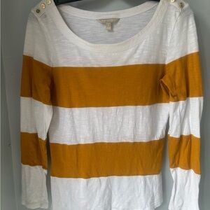 Banana Republic White and Mustard Striped Long Sleeve Top
